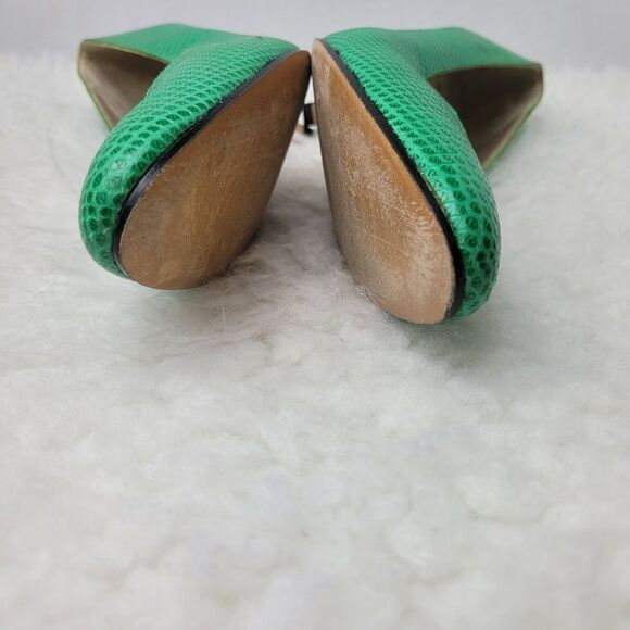 Salvatore Ferragamo Women's Shoes Size 9 AAAA Green Reptile Skin Kitten Heel - Picture 10 of 11